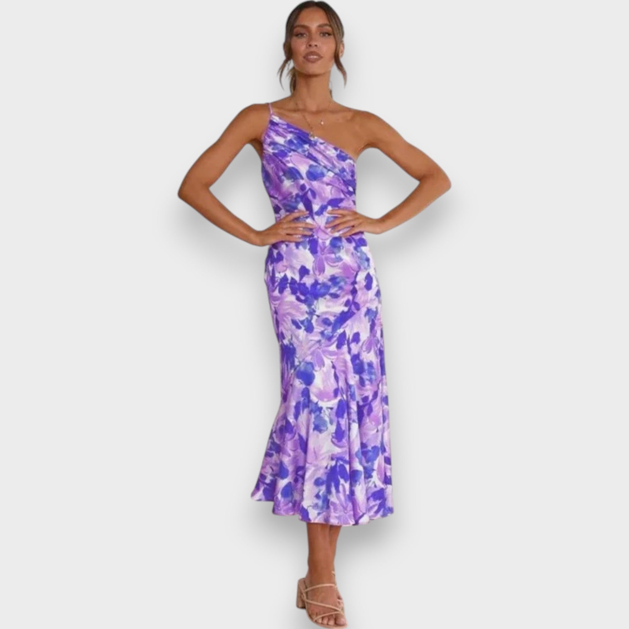 Robe Lydiane Longue avec Imprimé Floral Asymétrique