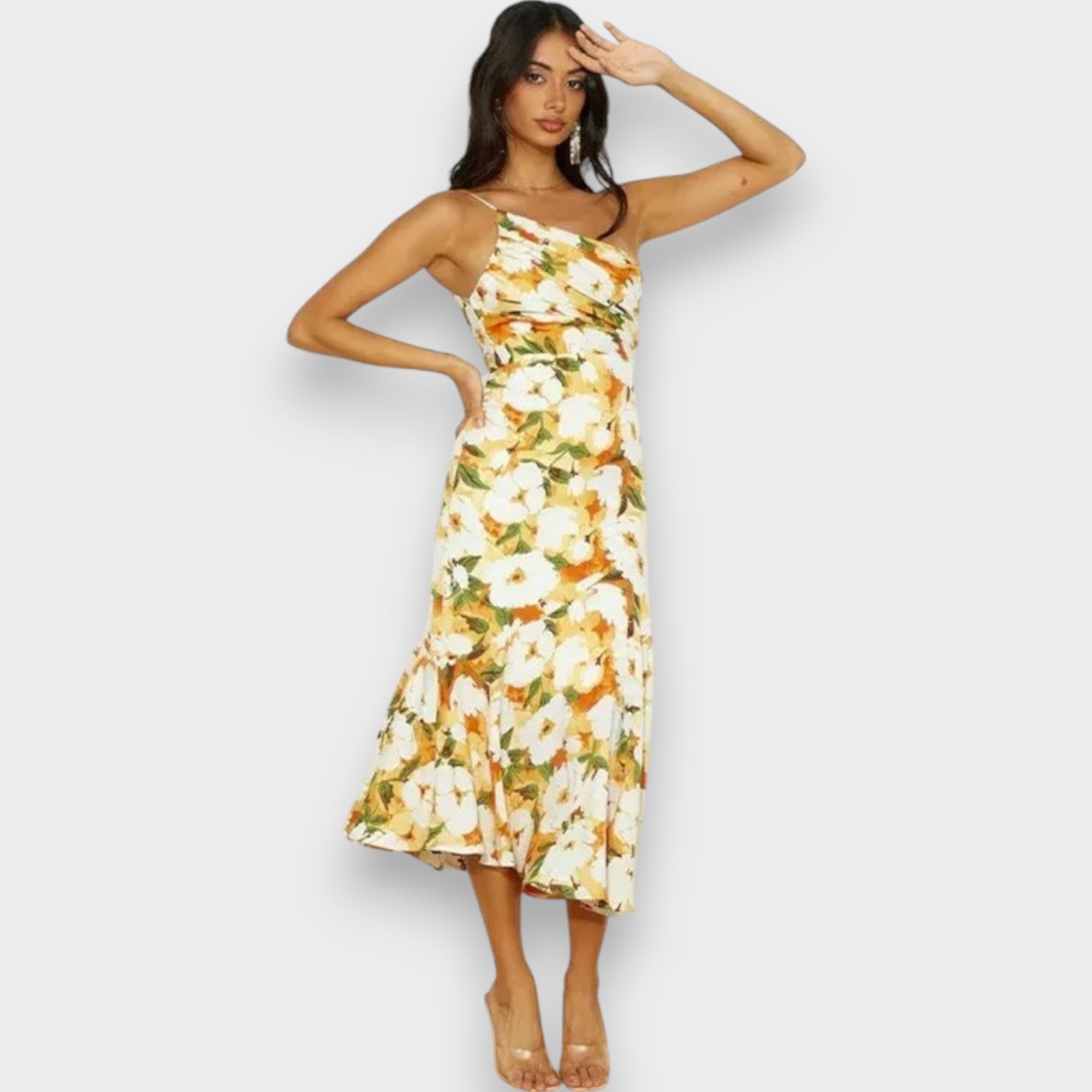 Robe Lydiane Longue avec Imprimé Floral Asymétrique
