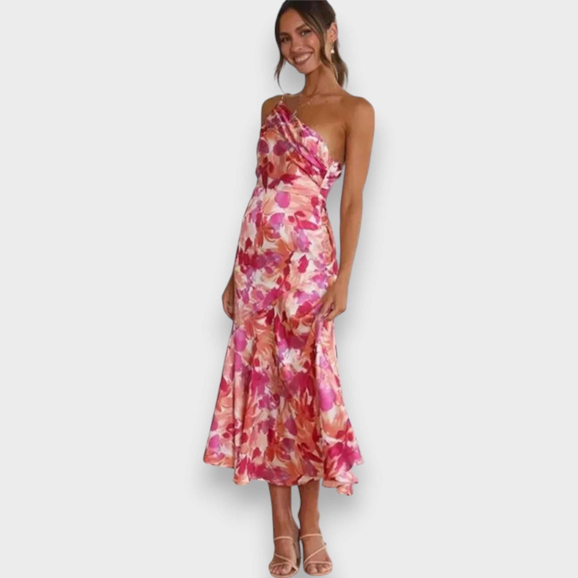 Robe Lydiane Longue avec Imprimé Floral Asymétrique