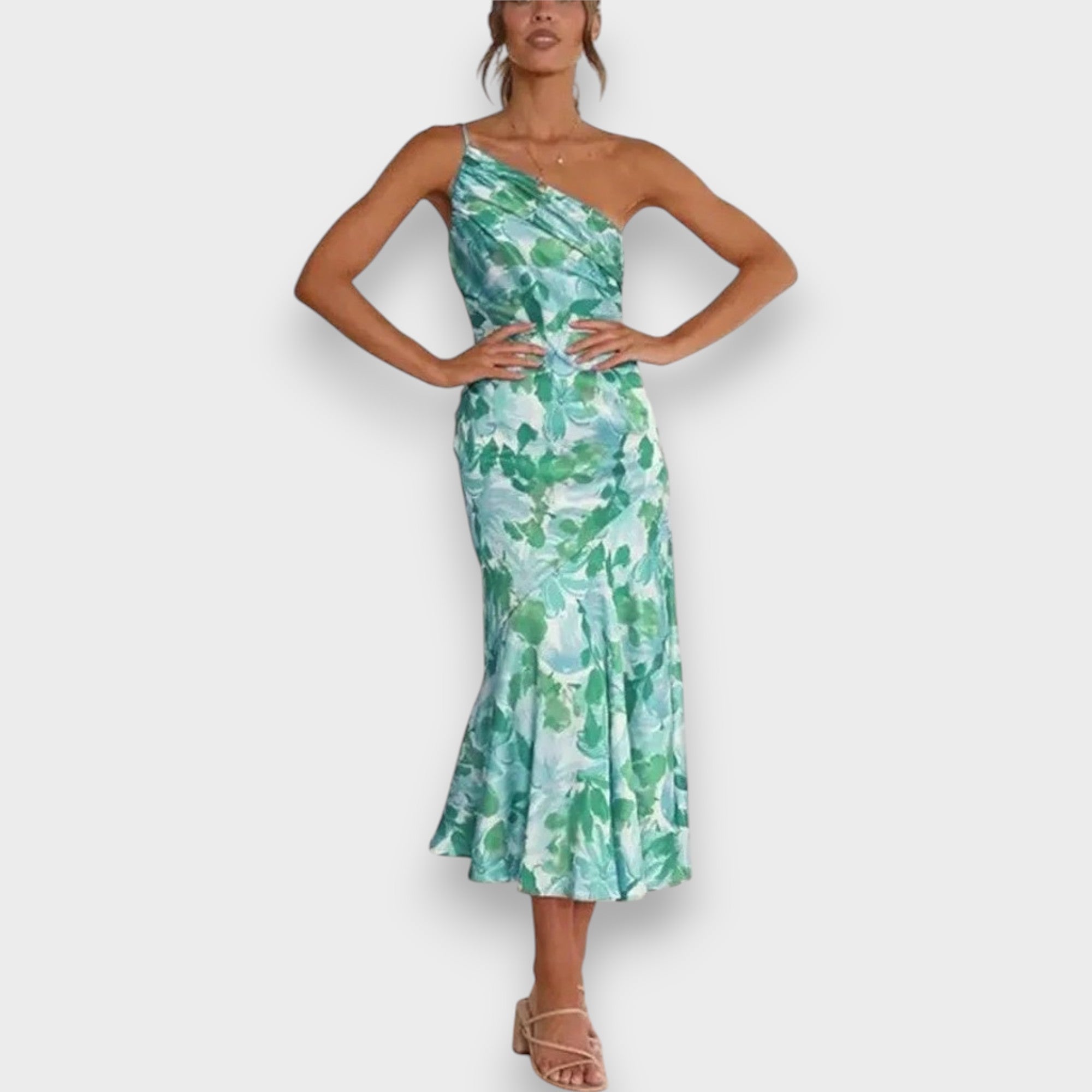 Robe Lydiane Longue avec Imprimé Floral Asymétrique
