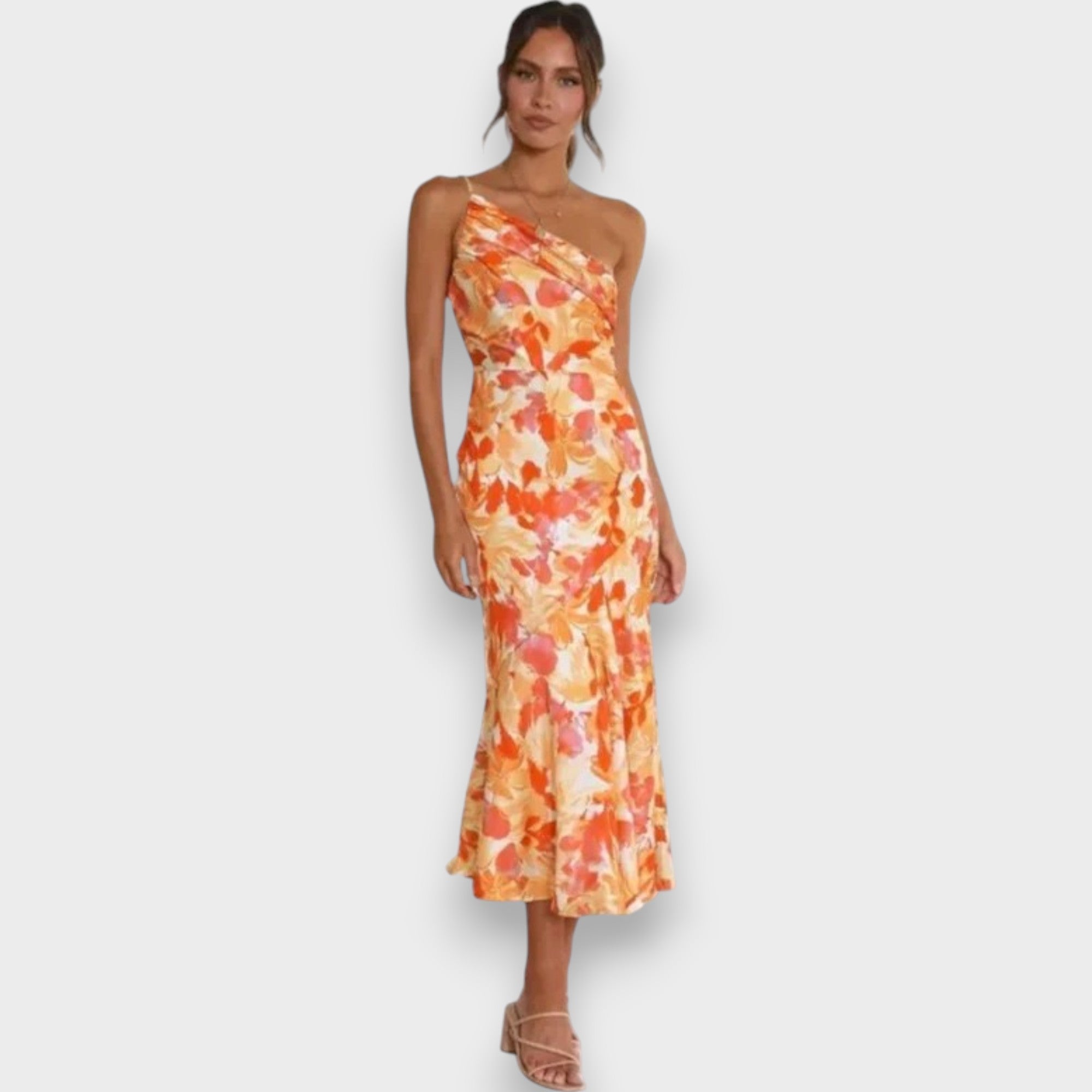 Robe Lydiane Longue avec Imprimé Floral Asymétrique
