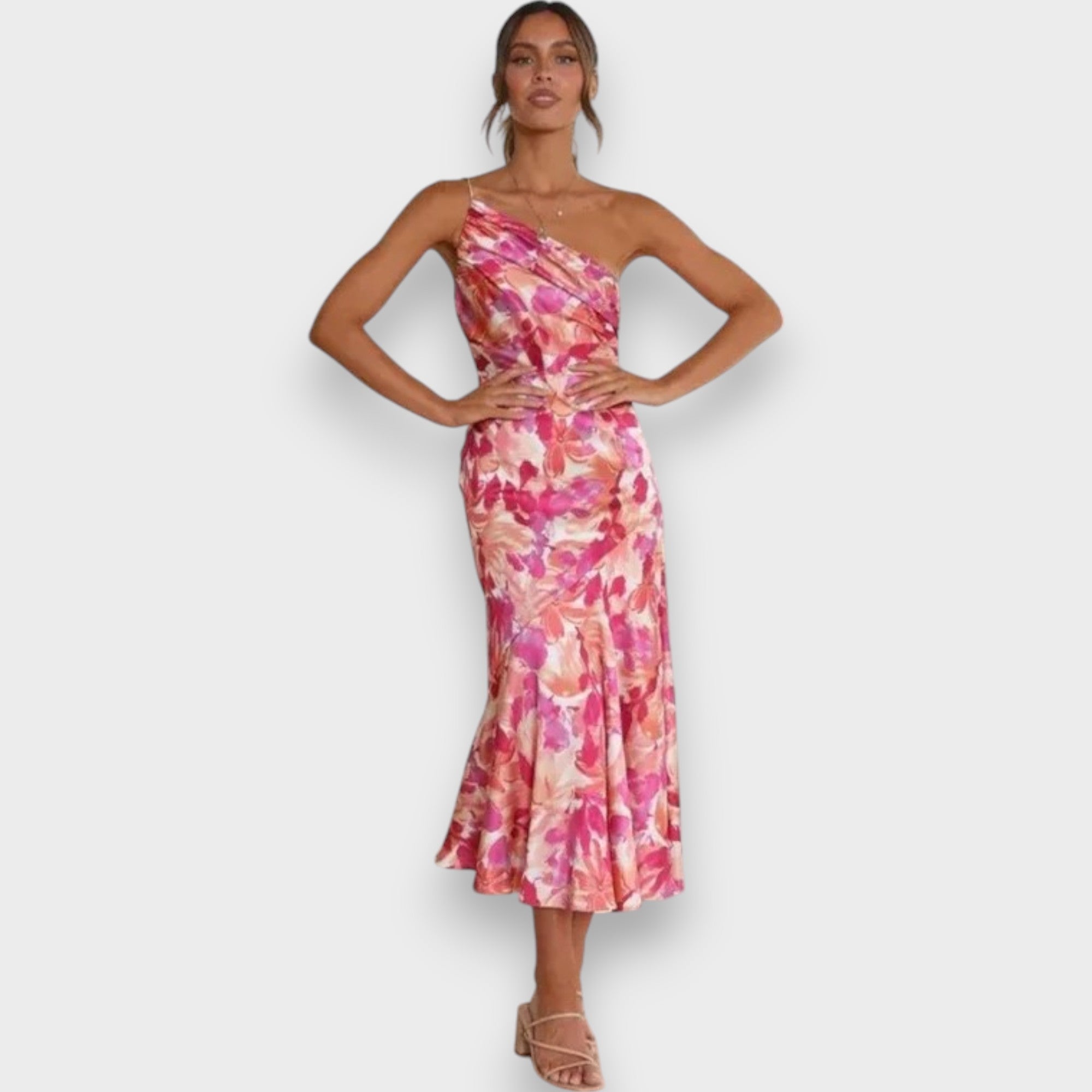 Robe Lydiane Longue avec Imprimé Floral Asymétrique